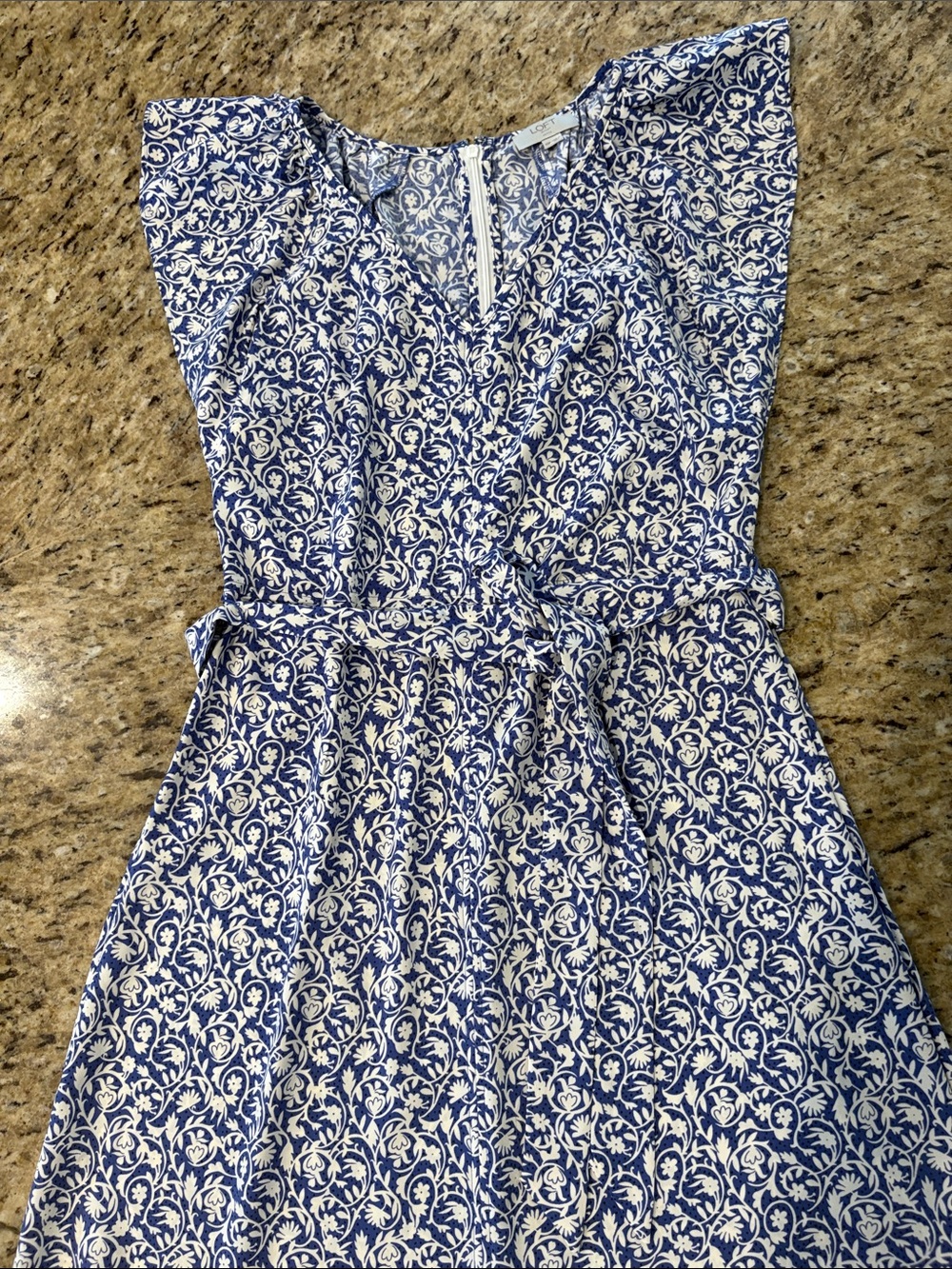 LOFT 10 Petite Blue Floral Dress with Waist Tie - Picture 15 of 16